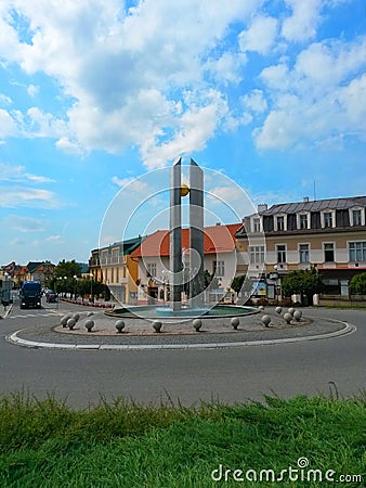 Roundabout in Luhacovice, on plaza Square 28th october, Czech Republic Editorial Stock Photo