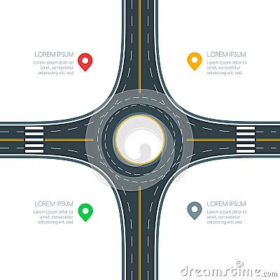 Roundabout road junction, isolated on white background Vector Illustration