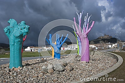 Roundabout with trees painted colors Stock Photo