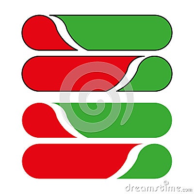 Rounded button shape. Red green switch. Colorful toggle form. Vector interface symbol. Vector Illustration