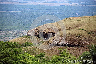 Rounded cliff at top mountain, bright sun light Stock Photo