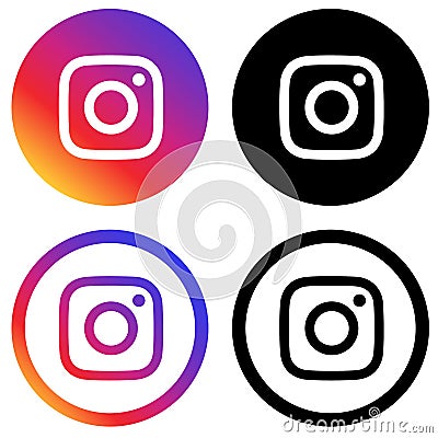 Rounded colored & black and white instagram logos Vector Illustration