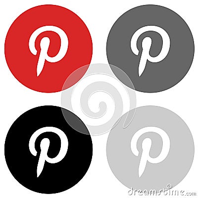 Rounded pinterest icon in four colors Editorial Stock Photo