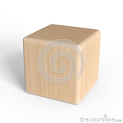 Rounded cube. Wooden block. Box shape. isolated on white Stock Photo