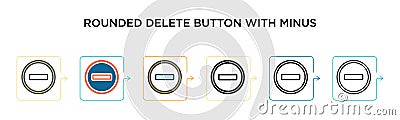 Rounded delete button with minus vector icon in 6 different modern styles. Black, two colored rounded delete button with minus Vector Illustration