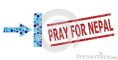 Scratched Pray for Nepal Watermark and Move Right Mosaic of Rounded Dots Vector Illustration