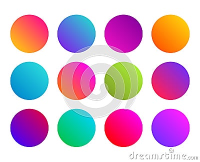 Rounded gradient sphere button. Multicolor fluid circle gradients, colorful soft round buttons. Flat vector Vector Illustration