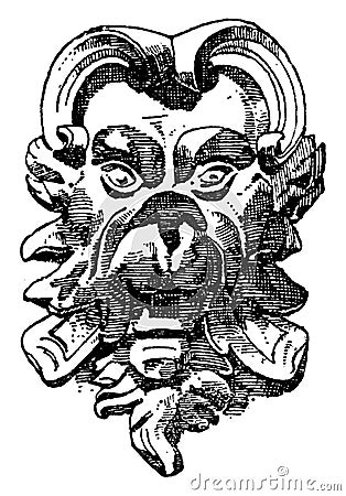 Rounded Grotesque Mask was designed by Michelangelo, vintage engraving Vector Illustration