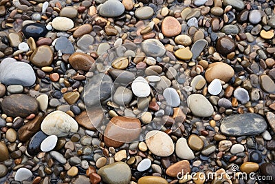 rounded pebbles in a stream bed Stock Photo