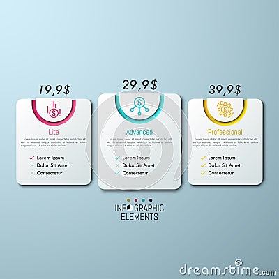 3 rounded rectangles with price indication Vector Illustration