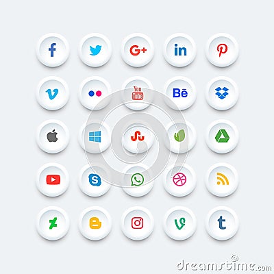Rounded social media icon set. Flat vector design icon for web. Amazing illustration. Vector Illustration