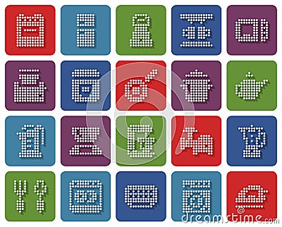 Rounded square dotted icons set of some home appliances Vector Illustration