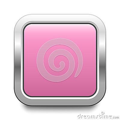 Rounded square pink metal button isolated on a white background. Blank template with copy space. Vector Illustration