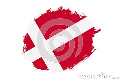 Rounded stain stroke brush textured national flag of Denmark on white background Stock Photo