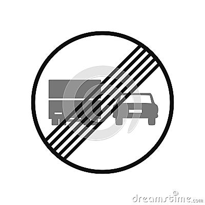 Rounded traffic signal in black and white, isolated on white background. End of overtaking prohibition for trucks Vector Illustration