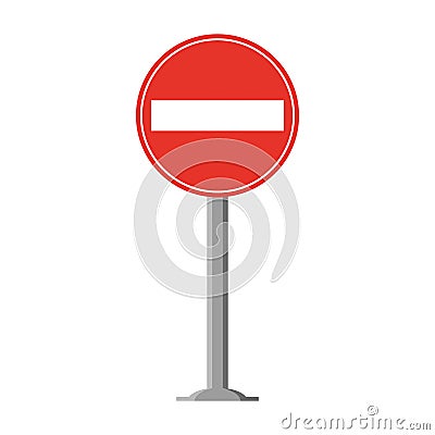 Rounded traffic signal in red and white, with stick and isolated on white background. Entry prohibited Vector Illustration