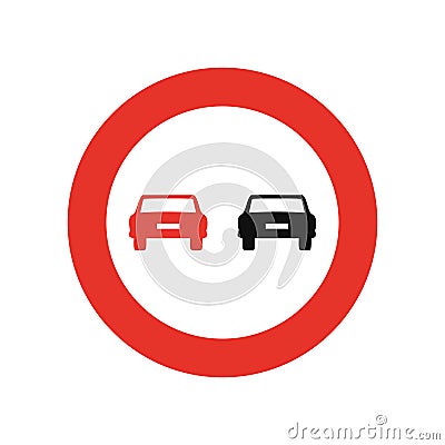 Rounded traffic signal in white and red, isolated on white background. Overtaking prohibited Vector Illustration