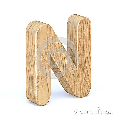 Rounded wooden font Letter N 3D Cartoon Illustration