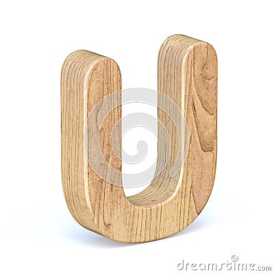 Rounded wooden font Letter U 3D Cartoon Illustration