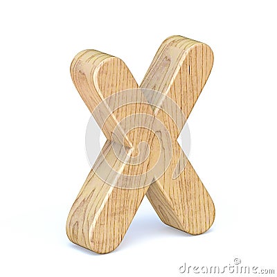 Rounded wooden font Letter X 3D Cartoon Illustration