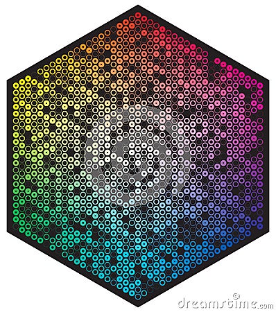 Vector color palette. Many different color circles in shape of hexagon pattern Stock Photo