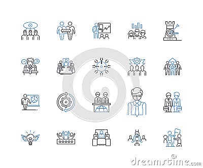 Roundtable Conference line icons collection. Discussion, Collaboration, Brainstorming, Dialogue, Debate, Communication Vector Illustration