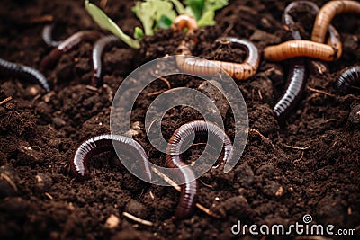 Roundworms in the soil, fertilizer and compost. Generative ai Stock Photo