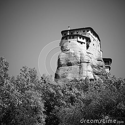 Rousanou Nunnery on the cliff in Meteora Stock Photo