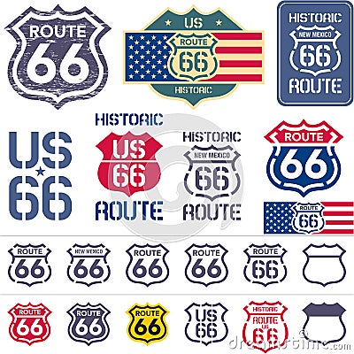 Route 66 sign set Vector Illustration