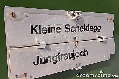 Route board sign at the train heading to Jungfraujoch, Switzerland Stock Photo
