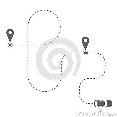 Route of the car Cartoon Illustration