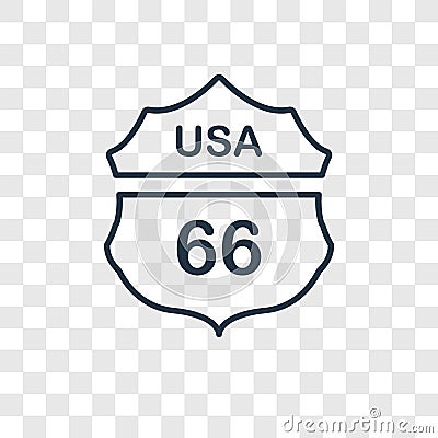 Route 66 concept vector linear icon isolated on transparent back Vector Illustration