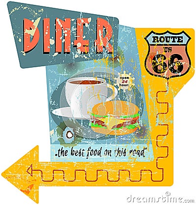 Route 66 diner sign Vector Illustration