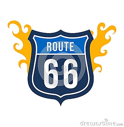 Route 66 emblems, transport sign, travel american highway, isolated on white, design, in cartoon style vector Vector Illustration
