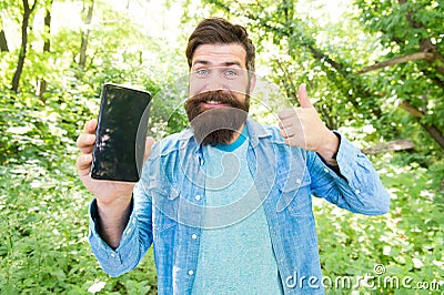 Route for exciting adventure. GPS and navigation apps. Hiking with navigation app. Useful program. Smartphone online Stock Photo