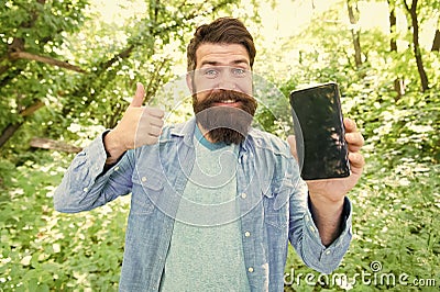 Route for exciting adventure. GPS and navigation apps. Hiking with navigation app. Useful program. Smartphone online Stock Photo