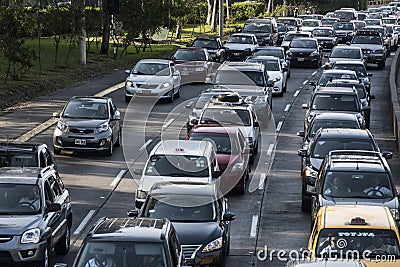 express way, highway with automobile traffic, san isidro lima peru congestion on July 2020 Editorial Stock Photo