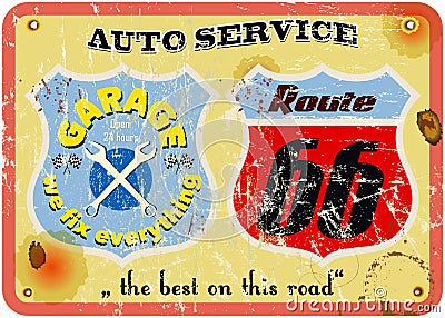 Route 66 garage sign Vector Illustration