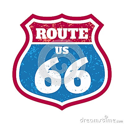 Route 66 Highway road sign grunge stump vector stock illustration. typography , t-shirt graphic print. Vector Illustration