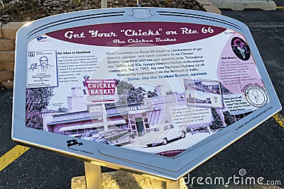 Route 66 Marker, Chicken Basket, Travel Editorial Stock Photo