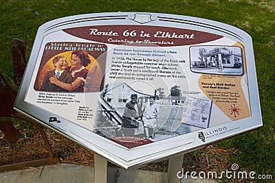 Route 66 Marker, Elkhart Illinois, Travel Editorial Stock Photo