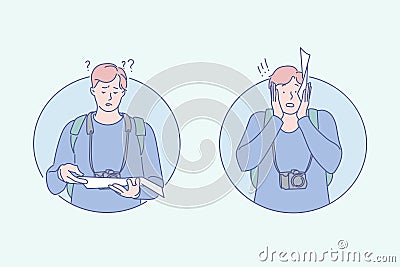 Route loss, way search, confusion emotion concept Vector Illustration