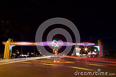 Route 66 neon and cars at night Editorial Stock Photo