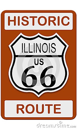 Route 66 old historic traffic sign with Illinois state Stock Photo