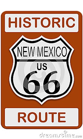 Route 66 old historic traffic sign with New, Mexico state Stock Photo