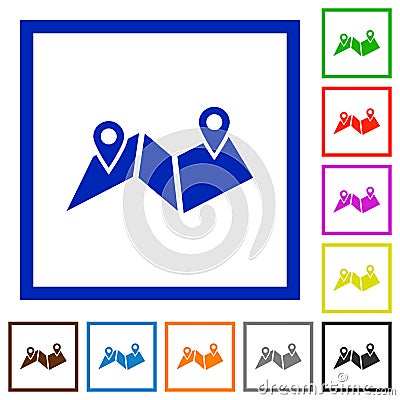 Route plan flat framed icons Stock Photo