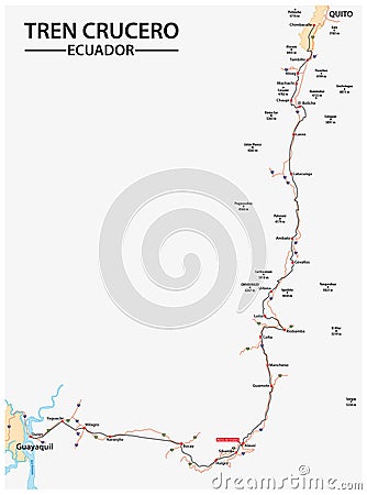 Route plan of the luxury train Tren Cruero in Ecuador Vector Illustration