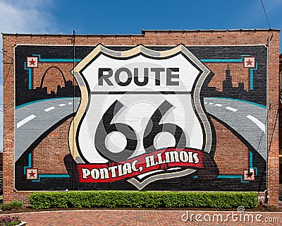 Route 66: Pontiac, Illinois Mural Editorial Stock Photo