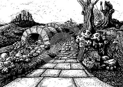 The route to nowhere - Fairytale story book Illustration Cartoon Illustration