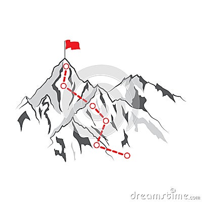 Route to the top of mountain: Concept of Goal, Mission, Vision, Career path, Vector concept Polygon dot connect line style Stock Photo